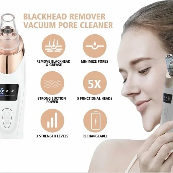 Electric Blackhead Remover Pore Vacuum - White & Rose Gold - Picture 3 of 7